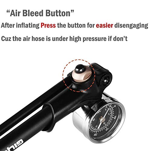 Giyo High Pressure Shock Pump, (300 PSI Max) for Fork & Rear Suspension, Lever Lock on Nozzle No Air Loss (Black)