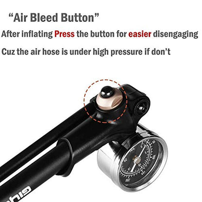 Giyo High Pressure Shock Pump, (300 PSI Max) for Fork & Rear Suspension, Lever Lock on Nozzle No Air Loss (Black)