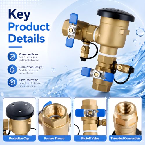3/4 Inch Backflow Preventer, Brass Pressure Vacuum Breaker Assembly, 400 PSI Sprinkler Backflow Valve for Lawn Irrigation, Garden Water Lines and Outdoor Anti-Siphon Protection - size: 3/4 Inch