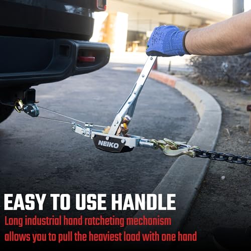 NEIKO 02253A Come Along Winch, 3-Ton (6,000 Lbs) Pulling Capacity, 9.8Ft, 2 Hook, Heavy Duty Power Cable Come Along Tool with Dual Gears, Hand Winch Cable, Automotive Hoist Winch Puller, Recovery Gear - size: 3 Ton