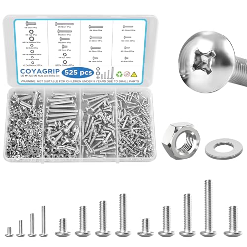525PCS Machine Screws Assortment Kit, M3 M4 M5 M6 Phillips Head Nuts and Bolts Assorted Set with Storage Case, Metric Bolts Nuts and Flat Washers Kit - color: Silver, size: 525PCS-M3 M4 M5 M6