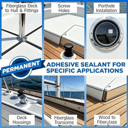 5200 Marine Sealant Adhesive Fast Cure 3oz – Permanent Waterproof Bond for Boats, RVs, Decks & Pool Tile, UV Resistant Above & Below Waterline - color: 1Pack White