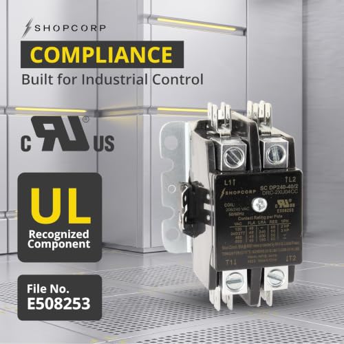 2 Pole 40 Amp AC Contactor, 208/240V Coil, UL Recognized, HVAC - style: 2 Pole 240V