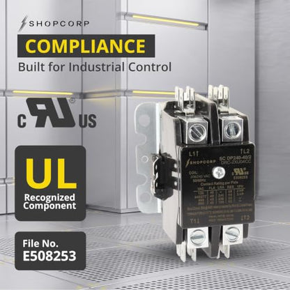 2 Pole 40 Amp AC Contactor, 208/240V Coil, UL Recognized, HVAC - style: 2 Pole 240V