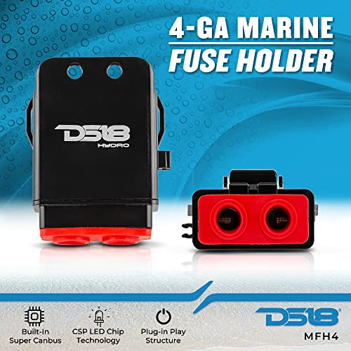 DS18 Hydro MFH4 - Marine Fuse Holder 4 AWG, Waterproof, Red Silicone Sheat, Included Brass Accessories - style: 4 AWG
