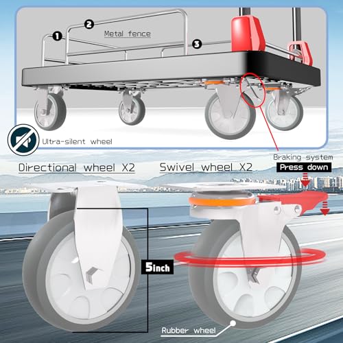 Heavy Duty Platform Trucks Flatbed Cart with Brake Wheels & Fence - color: Black, size: 36"x24"