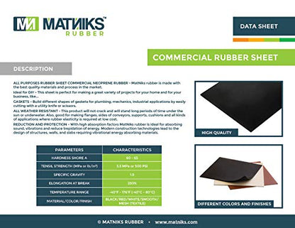 MATNIKS Neoprene Rubber Sheet, Heavy Duty, High Grade 60A, Black, 12x12-Inch by 1/4-inch Thick (+/- 5%) for Plumbing, Gaskets DIY Material, Supports, Leveling, Sealing, Protection, Abrasion, Flooring - size: 1/4-inch by 12in x 12in