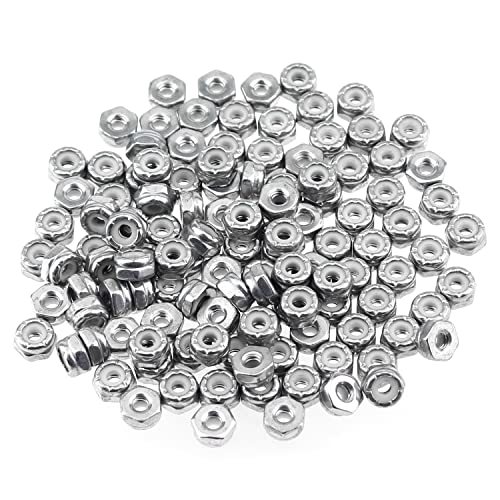 HELIFOUNER 100 Pieces #4-40 Nylon Insert Hex Lock Nuts, 304 Stainless Steel (18-8) Locknuts, Bright Finish, Coarse Thread - size: #4-40 (100 pcs)