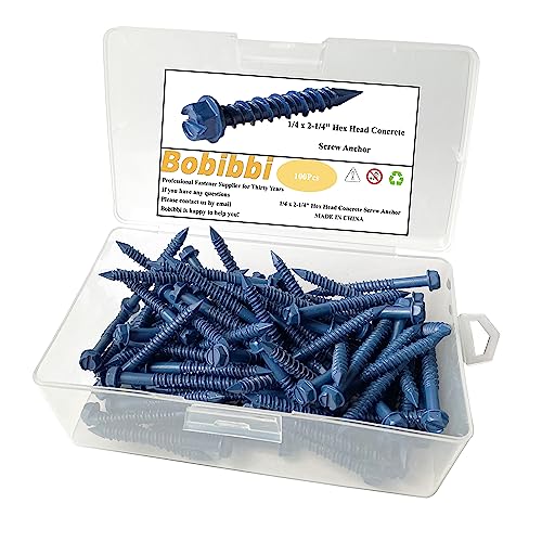 1/4 x 2-1/4" Hex Head Concrete Screw Anchor, for Anchoring to Masonry, Block or Brick (100Pcs) - size: 1/4 x 2-1/4", style: Hex Head