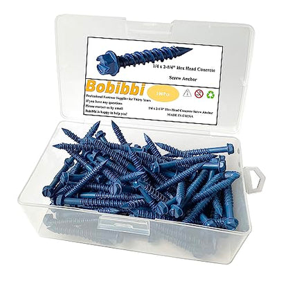 1/4 x 2-1/4" Hex Head Concrete Screw Anchor, for Anchoring to Masonry, Block or Brick (100Pcs) - size: 1/4 x 2-1/4", style: Hex Head