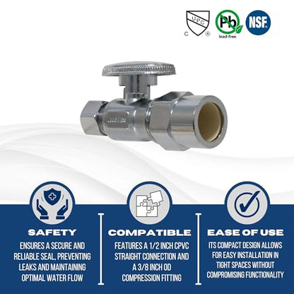 5 Pack XFITTING 3/8" OD Compression x 1/2" CPVC Straight Valve - size: .5" CPVC x .375" Straight