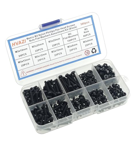 Metric M3 Black Nylon Phillips Pan-Head Screws, Nuts & Washers Kit - color: Black-M3