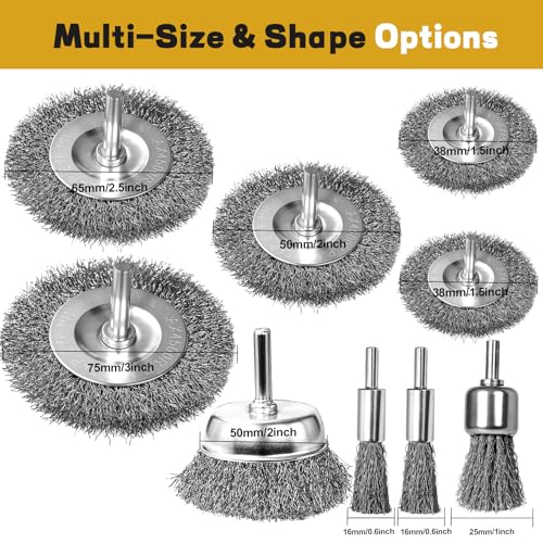9 Pcs Wire Brush for Drill Set,Steel Wool Wire Wheel Drill Attachment for Metal Rust Removal, Corrosion and Scrub Surfaces with 1/4-Inch Round Shank - color: Silver