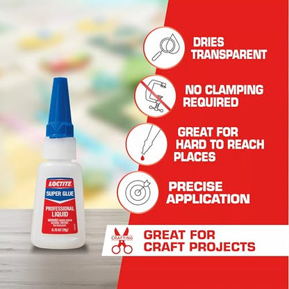 Loctite Super Glue Professional Liquid, Clear, 20g Bottle, 3 Pack - size: 3 Pack