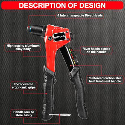 WETOLS Pop Rivet Gun Kit with 200 Blind Rivets,Upgraded Pop Rivet Tool Kit - size: 8"