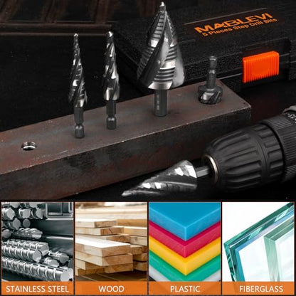 MABLEVI 12 Pcs HSS Four Spiral Flute Step Drill Bit & Countersink Set - size: 12 Pieces