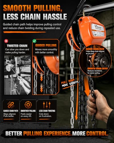 Chain Hoist 1/2 Ton, 1100 lbs Capacity, 10 FT Manual Chain Fall, G80 Alloy Steel Load Chain, Double-Pawl Brake, 360° Swivel Hooks, Heavy Duty Hoist for Garage, Shop, Farm, Warehouse