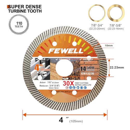FEWELL 4'' Diamond Concrete Blade for Angle Grinder 3Packs - size: 4"