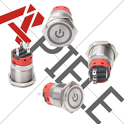 APIELE 19mm Latching Push Button Switch 3/4" 12V Power Symbol Car Metal with Socket Plug 1NO1NC SPDT ON/Off (Red) - color: Red