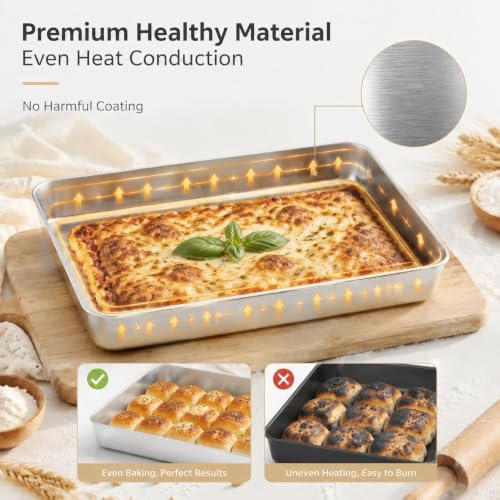 Herogo 12⅓ x 9¾ x 2 Inch Deep Stainless Steel Baking Pan Set of 4 - color: Silver, size: 12.4" x 9.6" x 2"