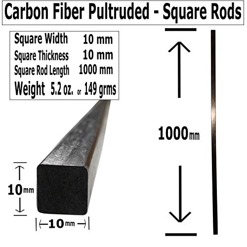 – Square Carbon Fiber Rod - 10mm x 1000mm – Pultruded Square Solid Rod - Black Matte Finish - Pure Solid Carbon Fibre Square Tube shafts - for RC Planes-Drones, Boat DIY Craft Projects