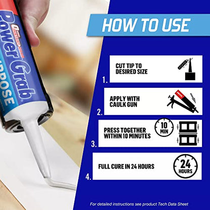 Loctite Power Grab Express All Purpose Construction Adhesive, 9 fl oz Cartridge, 12 Pack - Versatile Construction Glue for Cement, Tile, Wall & More - size: 12 Pack, style: 9 fl oz
