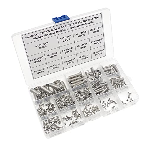 #2-56 to 5/16"-18 UNC 304 SS Phillips Flat Head Machine Screws Kit