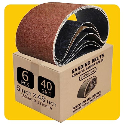 6 x 48 Inch 40 Grit Sanding Belt | Premium Aluminum Oxide Sanding Belt | Premium Sander Sandpaper - 6 Pack - size: 40 Grit