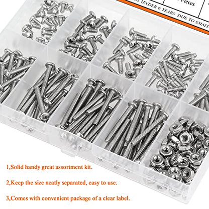HELIFOUNER 240 Pieces #4-40 Phillips Pan Head Machine Screws Nuts Assortment Kit, Coarse Thread, Fully Machine Threaded, 304 Stainless Steel - size: #4-40, style: Phillips Pan Head