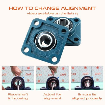 CHR 2 Pack UCF205-16 Pillow Block Bearings | Square Flange Mounted Pillow Block Bearings - Chrome Steel with 1" Bore | ISO 9001-2015 Certified - size: 2, style: UCF205-16