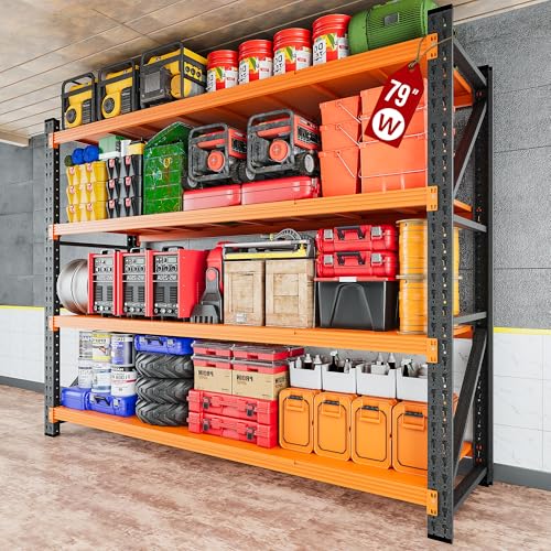 6000LBS Heavy Duty Garage Shelving Units,79" Wide & Deep Storage Shelves,Orange Metal Garage Shelves,Large Storage Rack,Steel Shelf,Industrial Shelving for Shop,Warehouse,79" W x 24" D x 79" H - color: Black Orange, size: 79"Wx24"Dx79"H