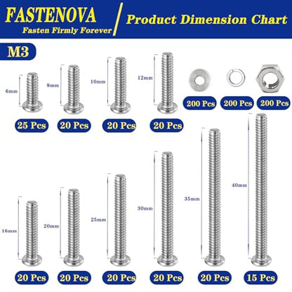 800Pcs M3 Screw Assortment Kit, M3 Screws (10 Sizes 6-40mm) for 3D Printer DIY,Hex Button Head Cap Screws Bolts Nuts Washer Kit, 304 Stainless Steel, 6/8/10/12/16/20/25/30/35/40mm - size: M3x6/8/10/12/16/20/25/30/35/40mm, style: Button Head