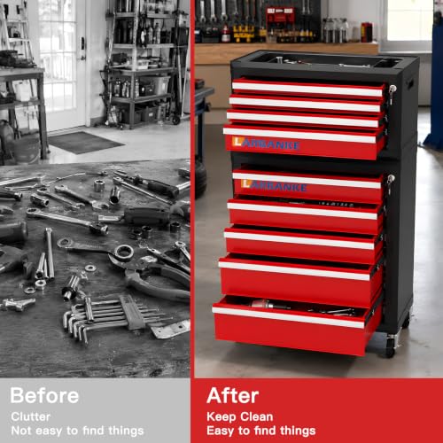 LARBANKE 9-Drawer Rolling Tool Chest with Wheels,Lockable Tool Cabinet - color: Red, size: 9 drawer tool chest