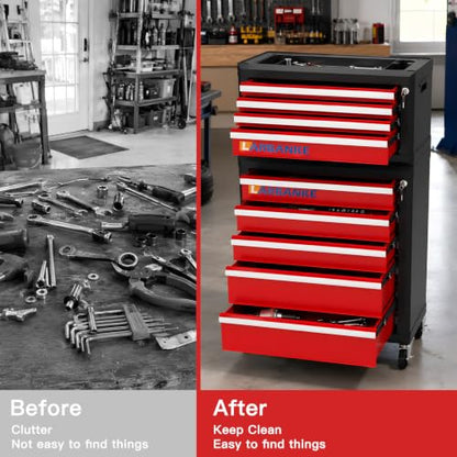 LARBANKE 9-Drawer Rolling Tool Chest with Wheels,Lockable Tool Cabinet - color: Red, size: 9 drawer tool chest