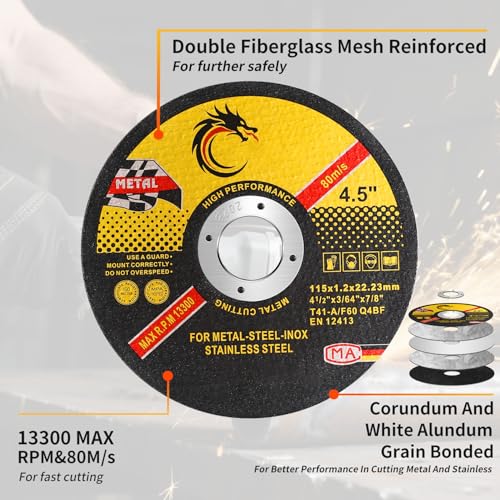 4 1/2 Cut Off Wheel Angle Grinder Cutting Disc for Metal & Stainless Steel, Max 13,300 RPM, 0.045" Thin Grinding Wheel,10 Pack