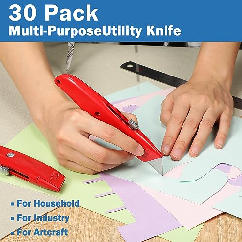Reginary 30 Pcs Box Cutters Bulk, Utility Knives, Red - color: Red