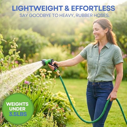 J&B XpandaHose 100ft Expandable Garden Hose, Lightweight, Brass Connectors - color: Green/Black, size: 100ft