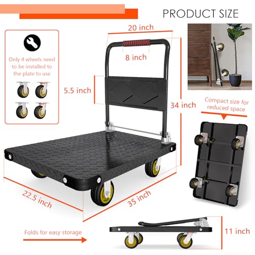Platform Truck, Foldable Flatbed Cart Heavy Duty Push Cart Dolly