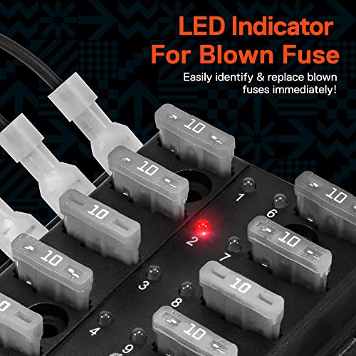 True Mods 10 Way Blade Fuse Box for Automotive [ATC/ATO Blade Fuses] [100 Amp][LED Indicator] [Protection Cover] [10-30V DC; 12V] Auto Marine Fuse Block (Pack of 3) - size: Fuse Box without Busbar (Pack of 3)