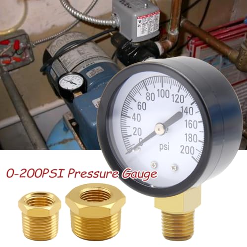 Uenede 0-200PSI Pressure Gauge 1/4" NPT Brass Bottom Mount with Bushing - size: 200PSI(1/4"NPT)