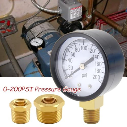 Uenede 0-200PSI Pressure Gauge 1/4" NPT Brass Bottom Mount with Bushing - size: 200PSI(1/4"NPT)