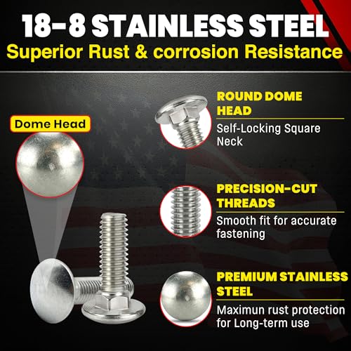 Chenango Supply 1/2-13 x 1-1/2" Stainless Carriage Bolts - size: 1/2-13 x 1-1/2"