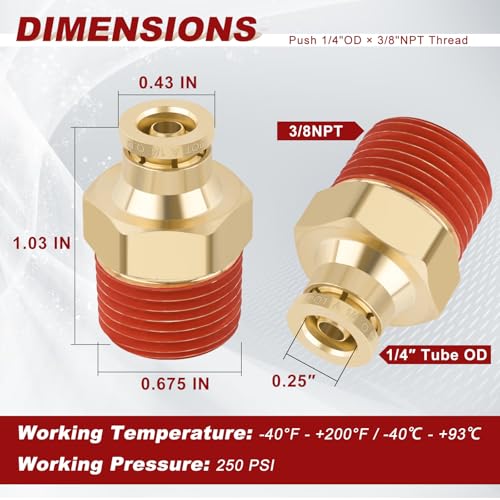 DOT Approved Male Straight Brass Union 1/4" Tube x 3/8" NPT, 4PCS - size: 1/4" OD x 3/8" NPT