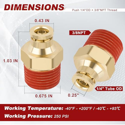 DOT Approved Male Straight Brass Union 1/4" Tube x 3/8" NPT, 4PCS - size: 1/4" OD x 3/8" NPT