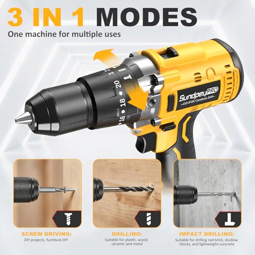 1060In·lbs 21V Brushless Cordless Electric Power Hammer Drill - color: Yellow