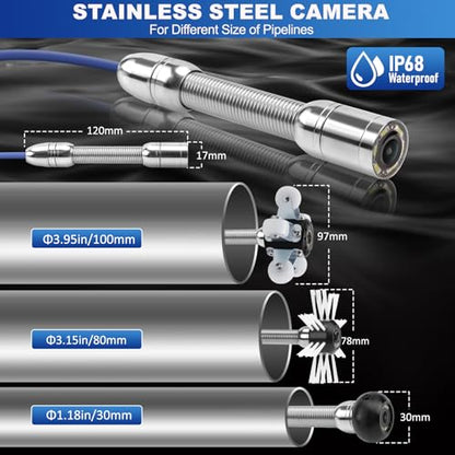 7" Sewer Camera w/DVR Function,4X Zoom, Plumbing Drain Pipe Inspection Cam - size: 7inch/30M/100FT