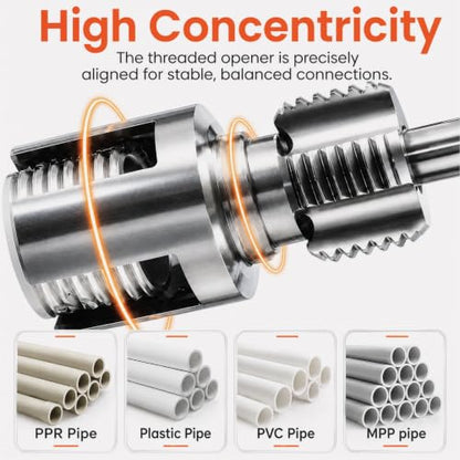 3PCS PVC Pipe Threader Kit, Internal & External Pipe Threading Tool for 1/2", 3/4" & 1" PVC/PPR Pipes, Drill Compatible Pipe Thread Cutter with 1/4" Hex Shank & Storage Case