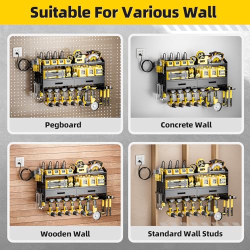 Power Tool Organizer Wall Mount with Charging Station & Drawers - size: Large