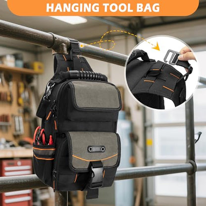 Electrician Tool Pouch Bag, Zippered HVAC Tool Organizer - color: Black