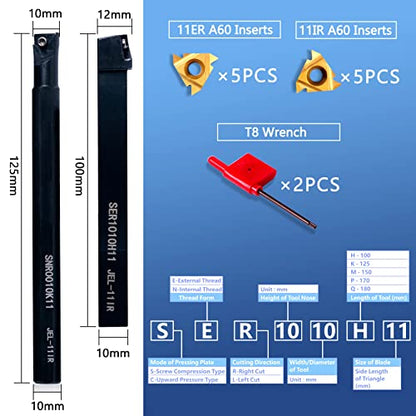 Lathe Turning Holders Threading Tool - Metal Lathe Cutting Tools 1/2" External SER1010H11+3/8" Internal SNR0010K11 Turning Holders with Indexable Carbide Inserts 10pcs Golden for Lathe Tools - color: 2pcs 3/8" boring bars+10pcs inserts